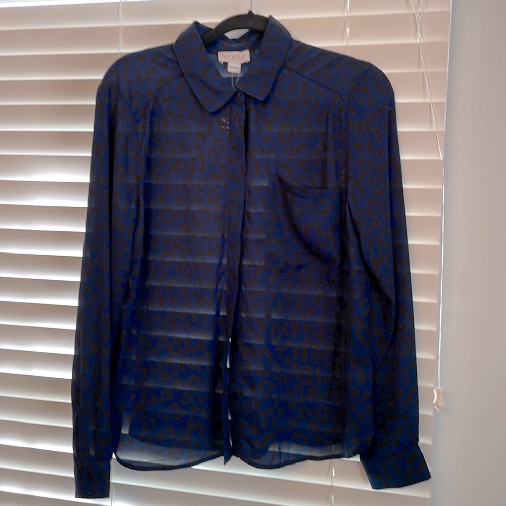 Button Down Leopard print Navy blouse